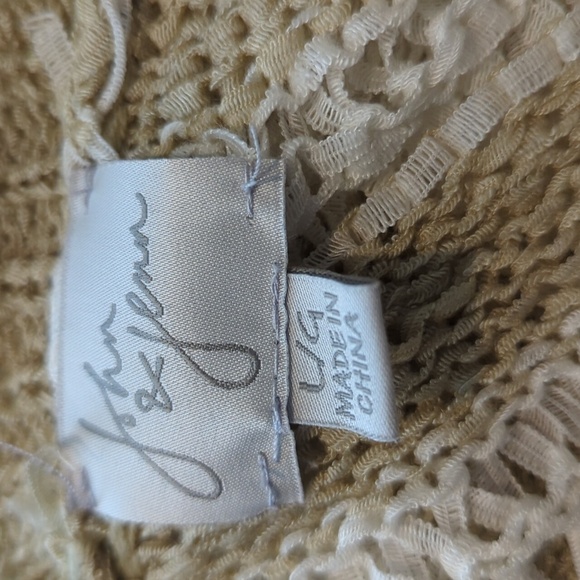 John & Jenn Anthropologie Beige Tan White Striped V-back ribbon knit sweater - Picture 6 of 6